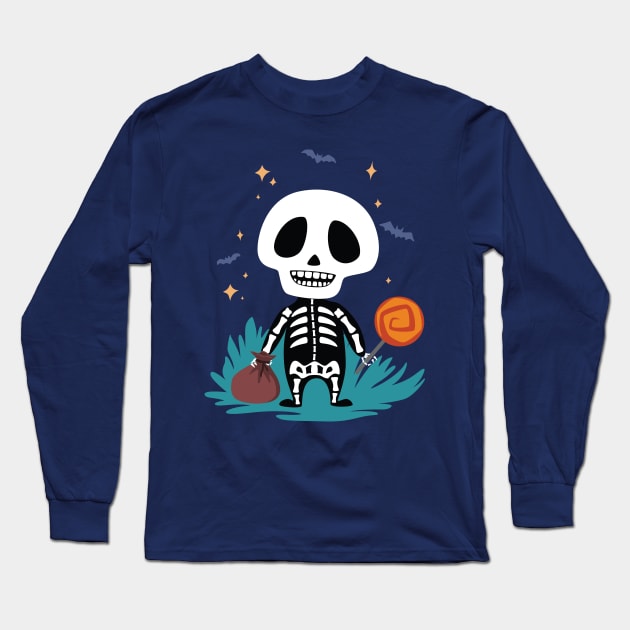 Cute Skeleton Trick or Treat Long Sleeve T-Shirt by machmigo